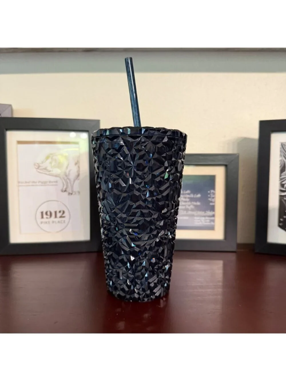 Starbucks Midnight Blue Jeweled Tumbler With Matching Key Chain Ornament NEW